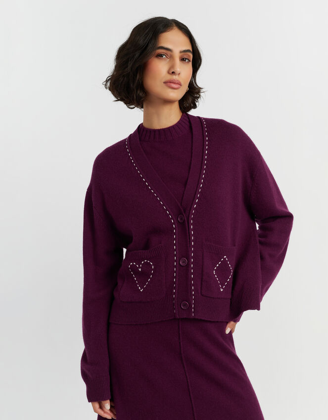 Chinti & Parker Queen of Hearts Wool Cardigan, Red (MULBERRY), large