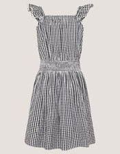 Floral Embroidered Gingham Cut-Out Dress, Black (BLACK), large