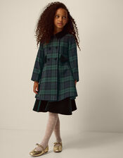 Charlotte Velvet Collar Tartan Coat, Green (GREEN), large