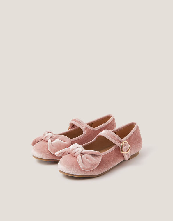 Velvet Bow Strap Ballet Flats, Pink (PINK), large