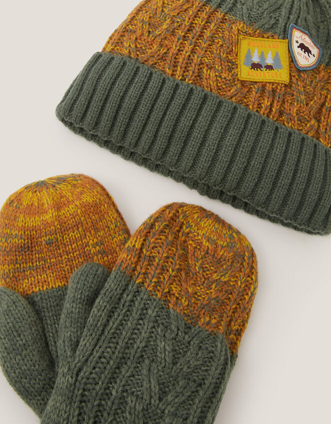Adventure Bobble Hat & Mittens Set, Brown (BROWN), large