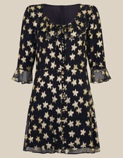 Monsoon x Queens of Archive Farrah Metallic Star Jacquard Mini Dress​, Black (BLACK), large