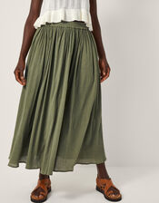 Bethany Crinkle Midi Skirt, Green (KHAKI), large