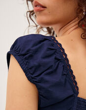 Olivia Lace Trim Top, Blue (NAVY), large