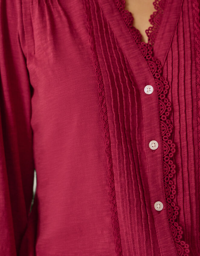 Jenny Pintuck Lace Jersey Blouse, Red (BURGUNDY), large