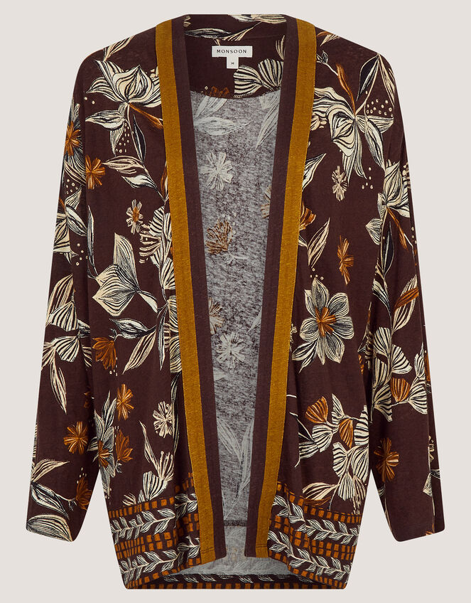 Esther Floral Linen Blend Jacket, Brown (CHOCOLATE), large