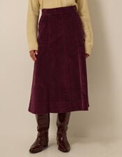 Yasmin Corduroy Midi Skirt, Red (BURGUNDY), large