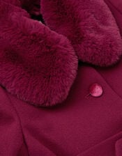 Velvet Trim Faux Fur Dress Coat, Red (BURGUNDY), large