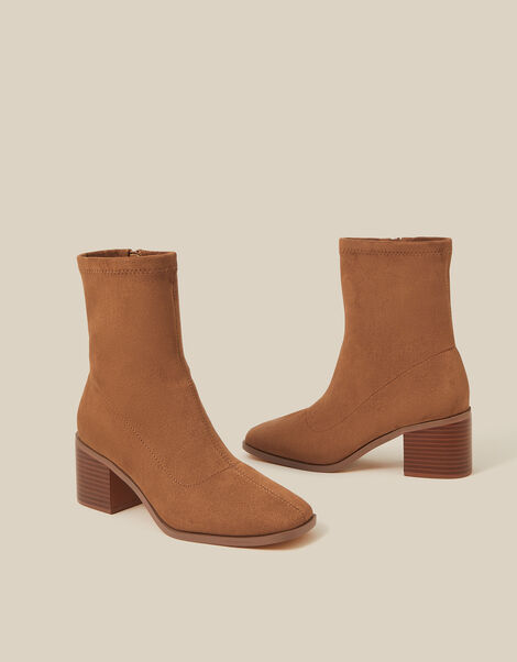Suki Faux Suede Heeled Sock Boots, Tan (TAN), large