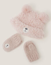 Baby Bear Hat & Mitten Set, Pink (PINK), large