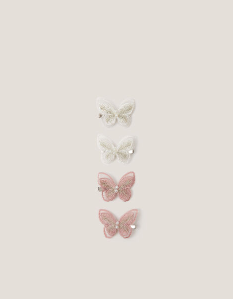 4-Pack Embroidered Butterfly Hair Clips, Pink (PINK), large