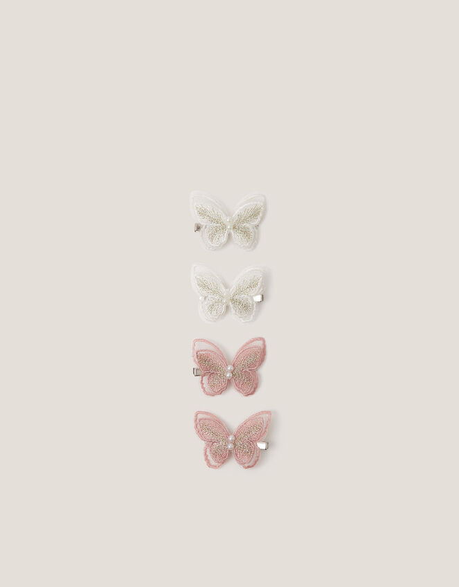 4-Pack Embroidered Butterfly Hair Clips, Pink (PINK), large