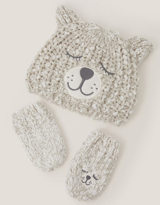 Baby Bear Hat & Mitten Set, Grey (GREY), large