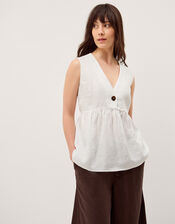 Posey Sleeveless Linen Top, White (WHITE), large