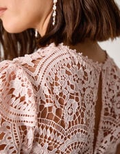 Monica Lace Midi Bridesmaid Dress, Pink (SOFT PINK), large