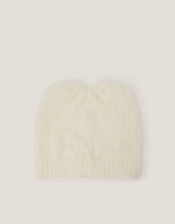 Kitty Knit Beanie Hat, Ivory (IVORY), large