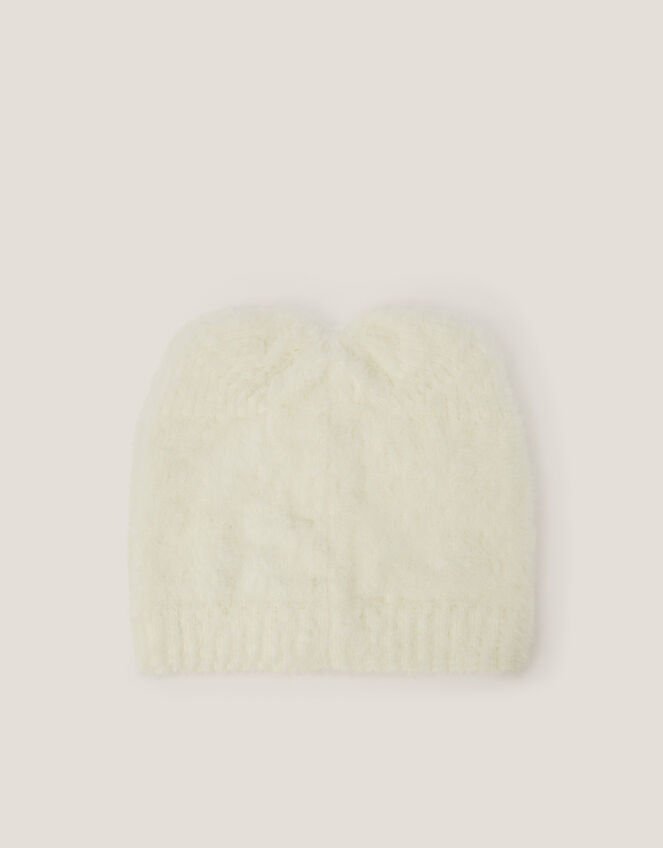 Kitty Knit Beanie Hat, Ivory (IVORY), large