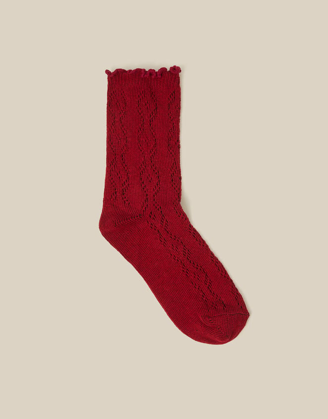 Frill Pointelle Socks, Red (RED), large