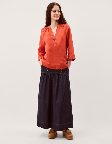 Gianna Linen Top, Orange (RUST), large