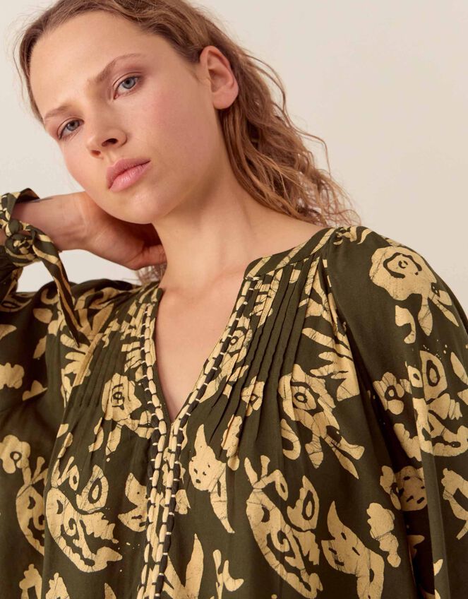 East Kris Hand Batik Blouse, Green (OLIVE), large