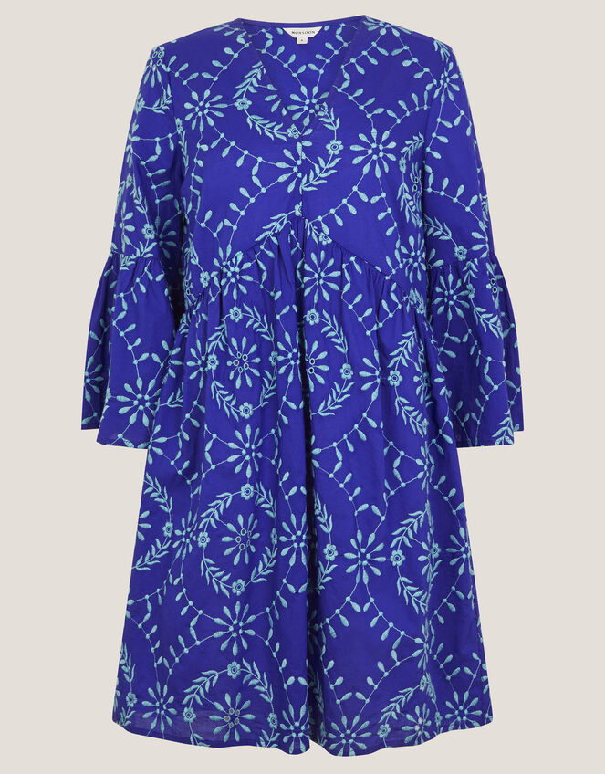 Lyla Embroidered Flute Sleeve Mini Dress, Blue (BLUE), large