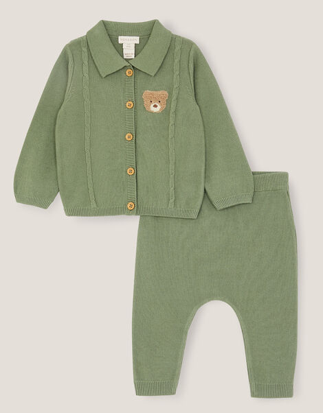 Newborn Benny Bear Cable Knit Set, Green (GREEN), large