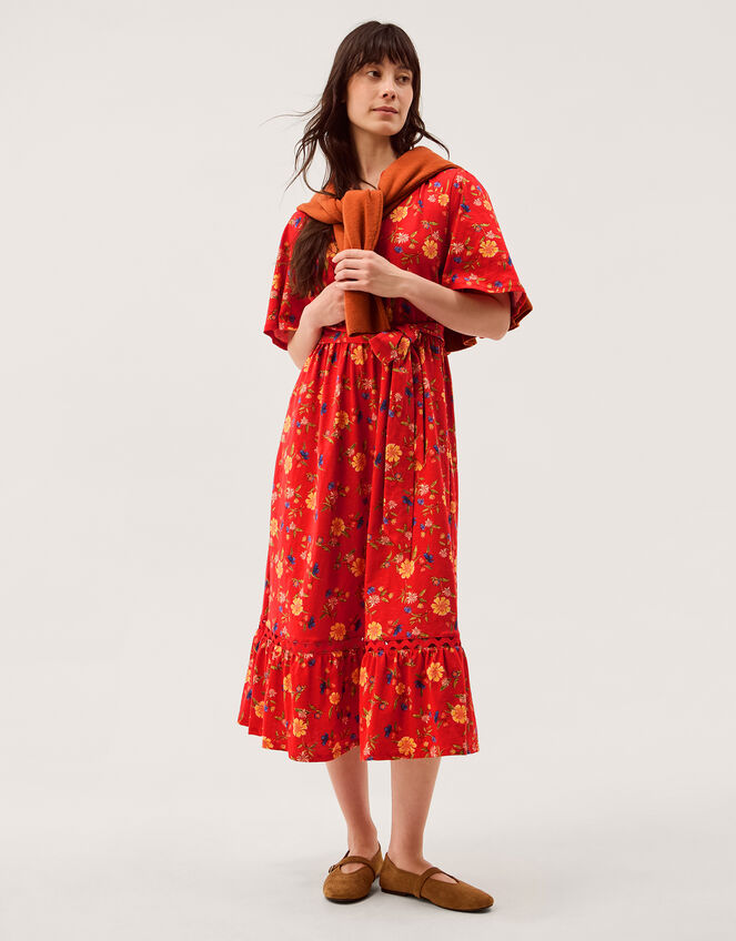 Libby Floral Jersey Midi Dress, Red (RED), large