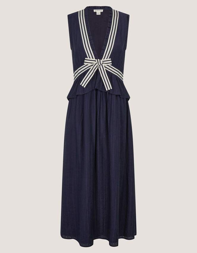 Cece V-Neck Stripe Bow Midi Dress, Blue (NAVY), large