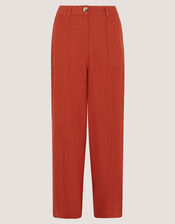 Jolie Straight Linen Blend Trousers, Orange (RUST), large