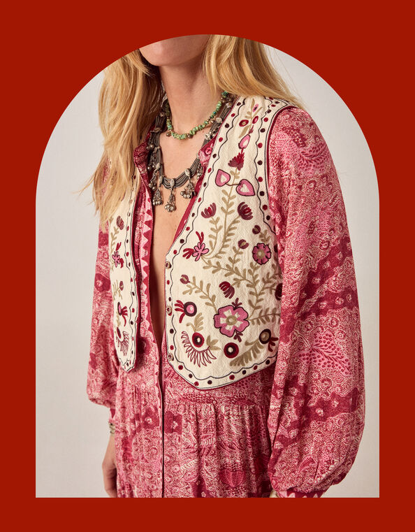 Maison Hotel Lola Folk Embroidered Vest , White (WHITE), large