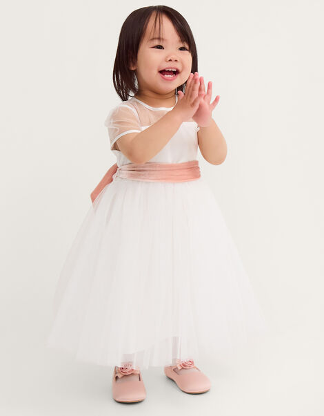 Baby Velvet Bow Party Dress, Ivory (IVORY), large