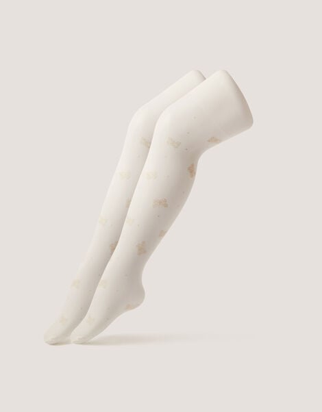 2-Pack 20 Denier Polka Dot Butterfly Tights, White (WHITE), large