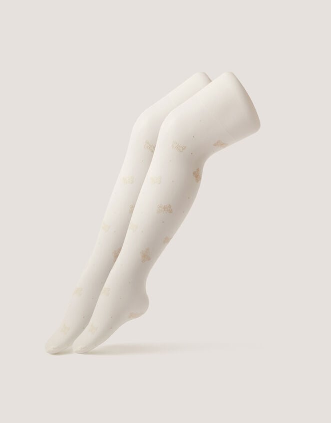 2-Pack 20 Denier Polka Dot Butterfly Tights, White (WHITE), large