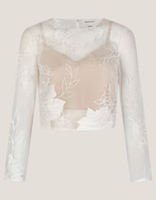Rhea Floral Embroidered Mesh Wedding Top, Ivory (IVORY), large