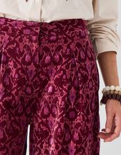 East Jude Print Velvet Wide Leg Trousers, Red (BERRY), large