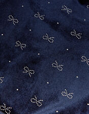 Bow Embellished Velvet Flare Jumpsuit, Blue (NAVY), large