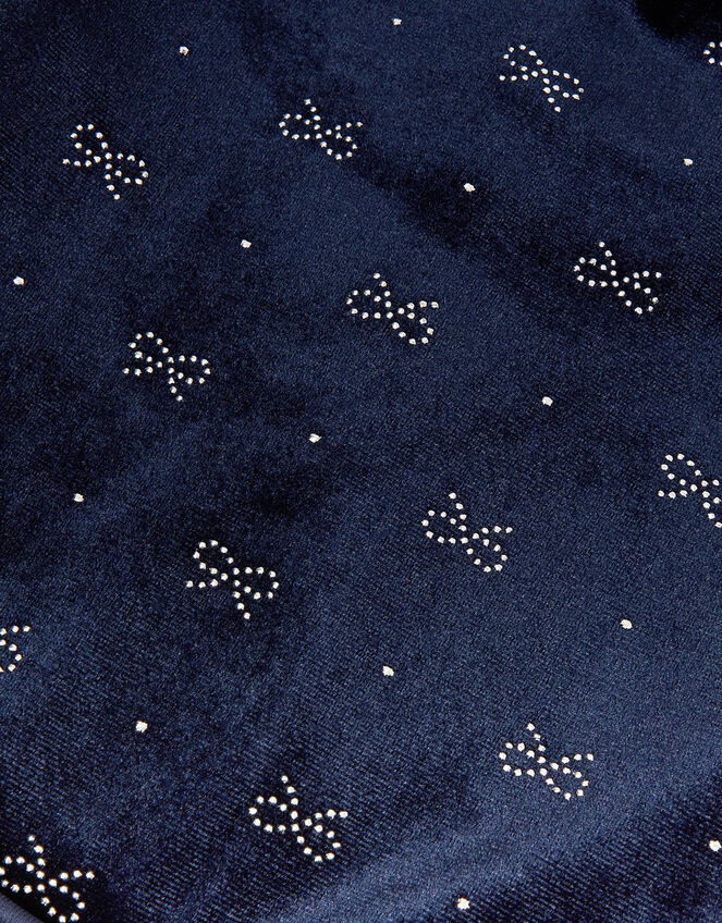 Bow Embellished Velvet Flare Jumpsuit, Blue (NAVY), large