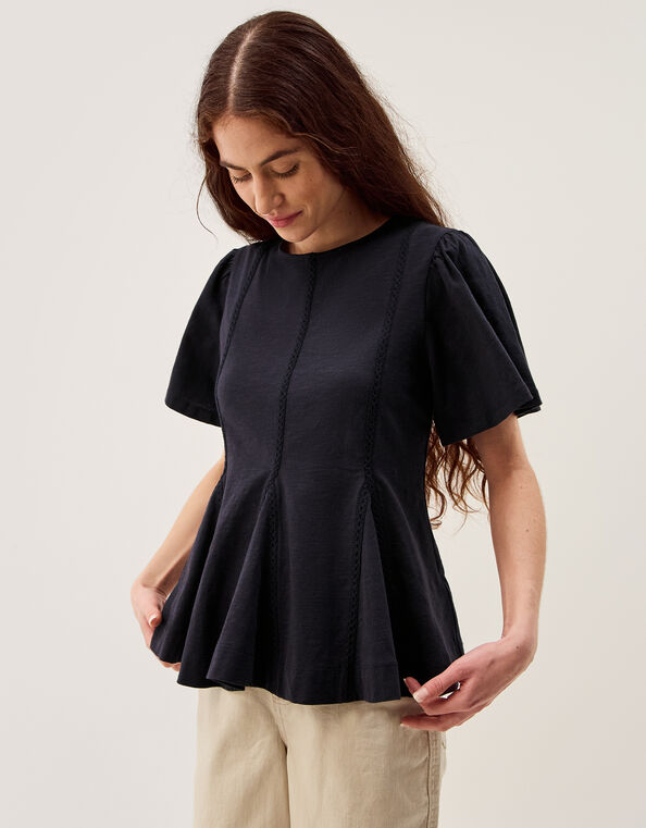 Tate Lace Trim Jersey T-Shirt, Blue (NAVY), large