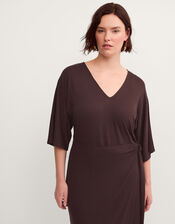 Callie Thorpe x Monsoon Jersey Midi Wrap Dress, Brown (BROWN), large