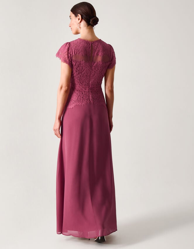 Monike Short Sleeve Lace Bridesmaid Dress, DARK PINK, large
