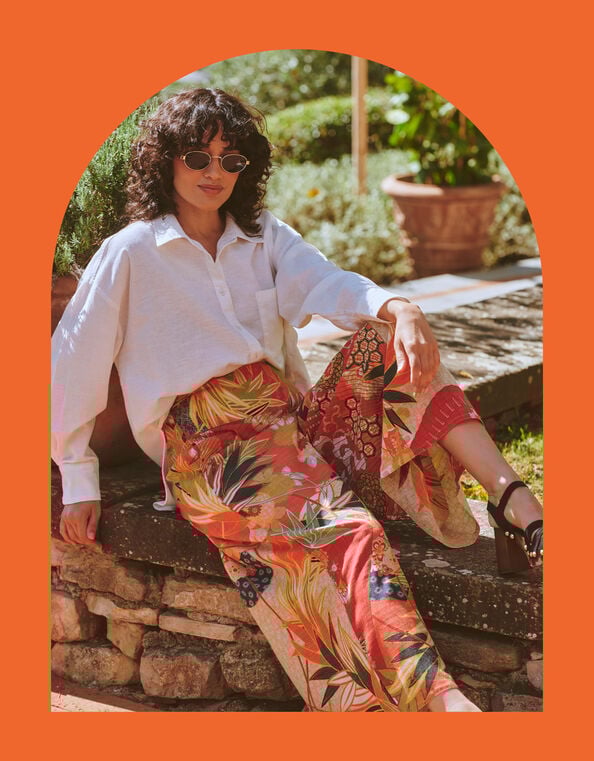 One Hundred Stars Fan Print Wide Leg Trousers, Red (RED), large