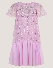 Elena Short Sleeve Sequin Party Dress, Purple (LILAC), large