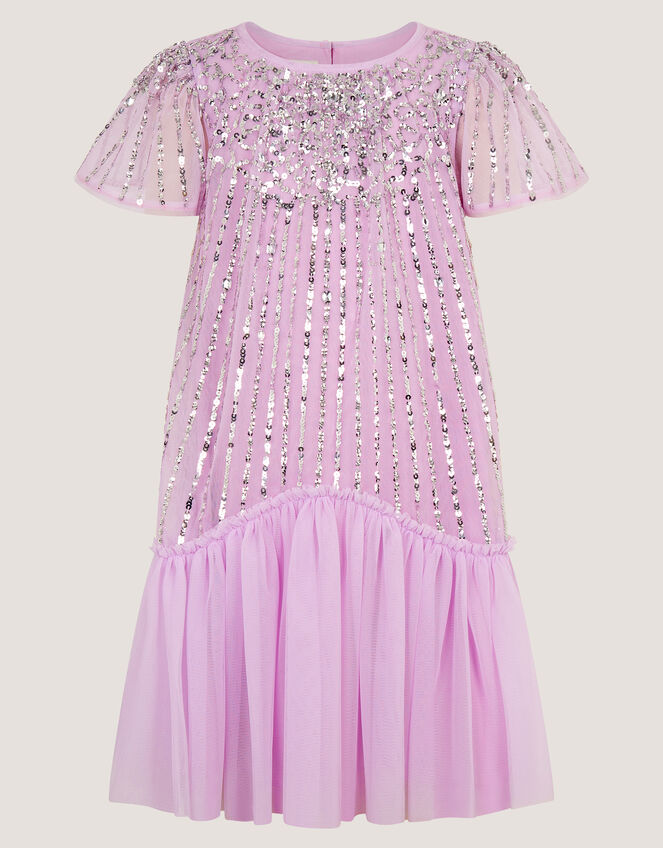 Elena Short Sleeve Sequin Party Dress, Purple (LILAC), large