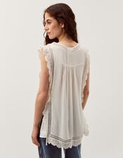 Taylor Sleeveless Embroidered Lace Top, White (WHITE), large