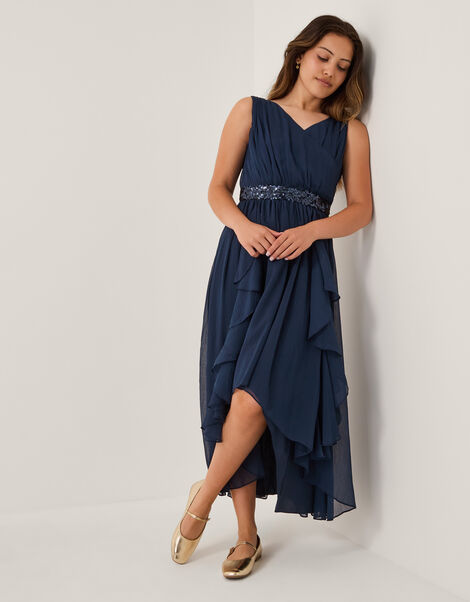 Clemmie Sequin Chiffon Prom Dress, Blue (NAVY), large