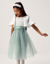 Angelica Bow Tulle Flower Girl Dress, Green (SAGE), large