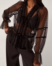 Lina Sheer Polka Dot Lace Blouse, Black (BLACK), large