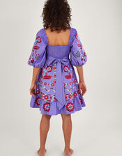 Serena Embroidered Knee-Length Dress , Purple (PURPLE), large