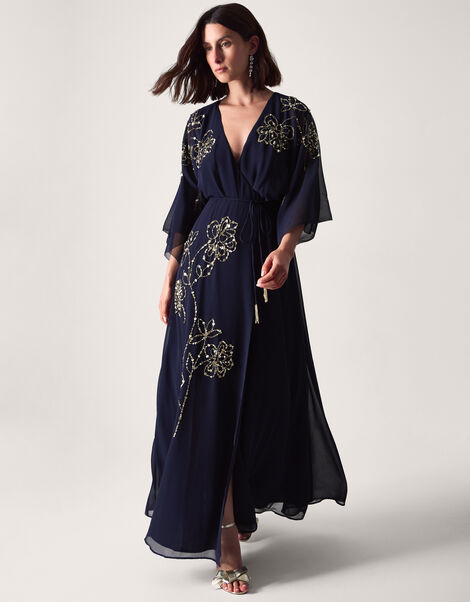 Skyla Floral Embellished Maxi Wrap Dress, Blue (NAVY), large