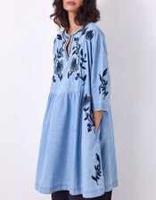 East Andie Embroidered Denim Mini Dress, Blue (BLUE), large